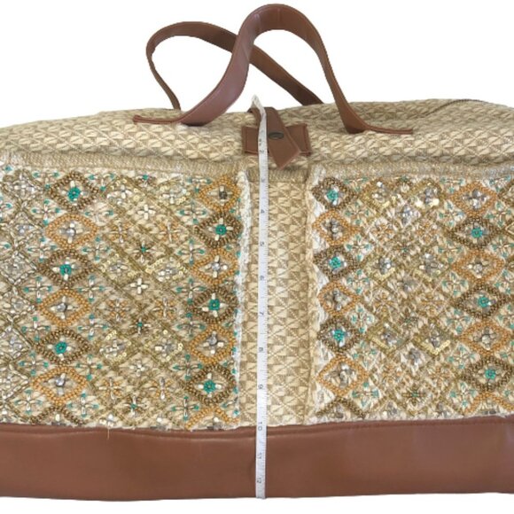 Large Aphorism sequin beaded knit boho embellished travel bag suffel weekender - Picture 12 of 16